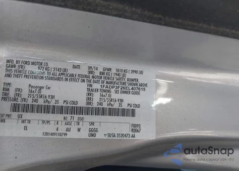 2014 Ford Focus Se из США, поврежденный, VIN 1FADP3F26EL407615